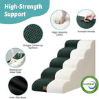 Wide Dog Stairs for Small Dog 22.6" H, Curved Pet Step for Puppy, Older Cat, Curved Ramp for High Bed or Car, Ladder with High Density Foam, Durable, 5 Step, 17.7x33x22.6 inch, Dark Green