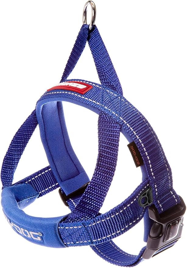 EzyDog Quick Fit Dog Harness, Soft Neoprene Padding - X-Small, Blue | Fast One-Click Buckle, Adjustable Fit, Strong Reinforced Materials, Reflective Stitching, No Pull Dog Harness, Easy Walking