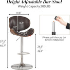 KCC Bar Stools, Swivel Adjustable Height Barstools, PU Leather Upholstered Bar Chairs with Footrest, Bentwood Bar Stool for Kitchen, Bar, Dining Room(Brown PU)