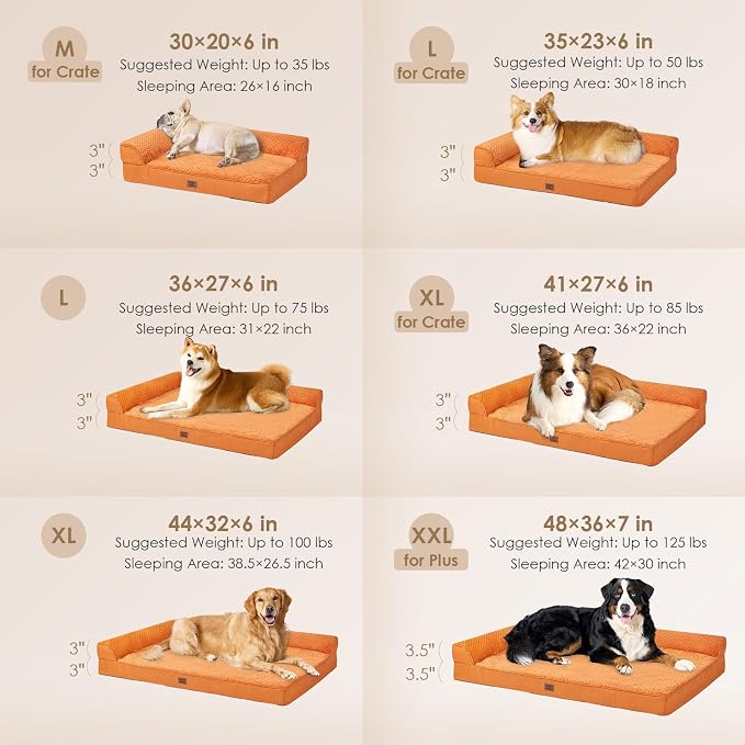EHEYCIGA Orthopedic Dog Bed, Medium Memory Foam Dog Bed, Pumpkin | Small Dog Sofa with Washable Removable Cover, Waterproof Pet Couch for Crate with Nonskid Bottom, 35x22x6