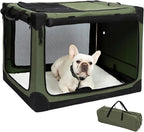 Pettycare Portable Travel Dog Crate 4-Door Soft Sided 30 Inch Collapsible Dog Crate with Curtains Durable Mesh Foldable Pet Kennel Soft Crates for Medium Dogs Indoor & Outdoor Olive Green