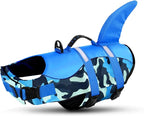 Dog Life Jacket Ripstop Dog Shark Safety Vest Adjustable Preserver with High Buoyancy and Durable Rescue Handle for Small,Medium,Large Dogs, Blue Camouflage X-Large
