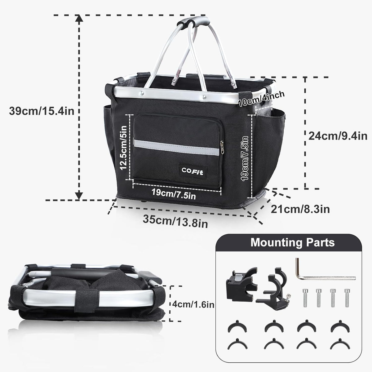 COFIT Detachable Bike Basket, Multi-Purpose Bicycle Handlebar Basket for Pet, Shopping, Commuter, Camping and Outdoor