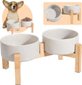 Elevated Ceramic Dog Bowl Set - Raised Dog Bowls with Non-Slip Bamboo Stand - Dog Food and Water Bowl Set - Double Dog Feeding Bowls - Suitable for Small and Medium Dogs - 28.74 OZ - 3.6 CUPS - 850 ML