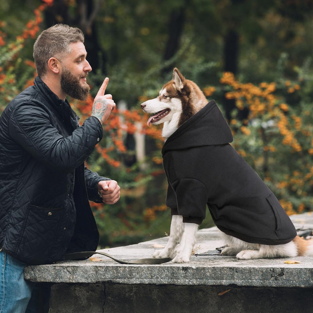 Dog Sweaters for Large Dogs Dog Hoodie Fleece Sweater Soft Clothes Sweatshirt with Pocket Hoodie for Large Dogs(Black&XL)