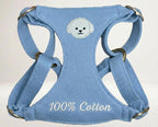AetruffyPet 100% Cotton Dog Harness and Leash Set – Soft Breathable Vest for Small Dogs, Adjustable No-Choke Design, Lightweight Walking Set (XS/S/M) (Blue, M)