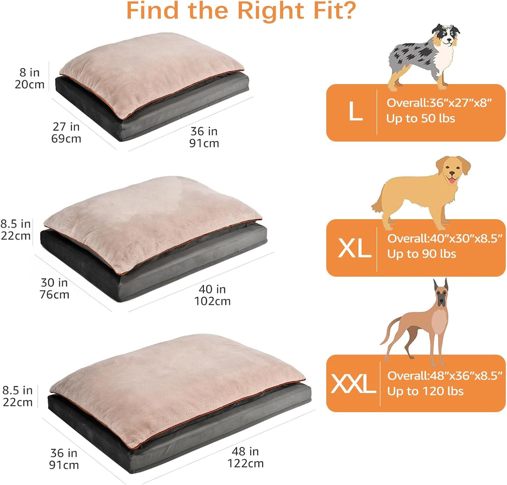 Amazon Basics Dog Bed with Cooling Gel Memory Foam, Pressure-Relief Support for Dogs up to 50lbs, Non-Slip Bottom, Machine Washable Cover, Large Sized (36" x 27"), Grey