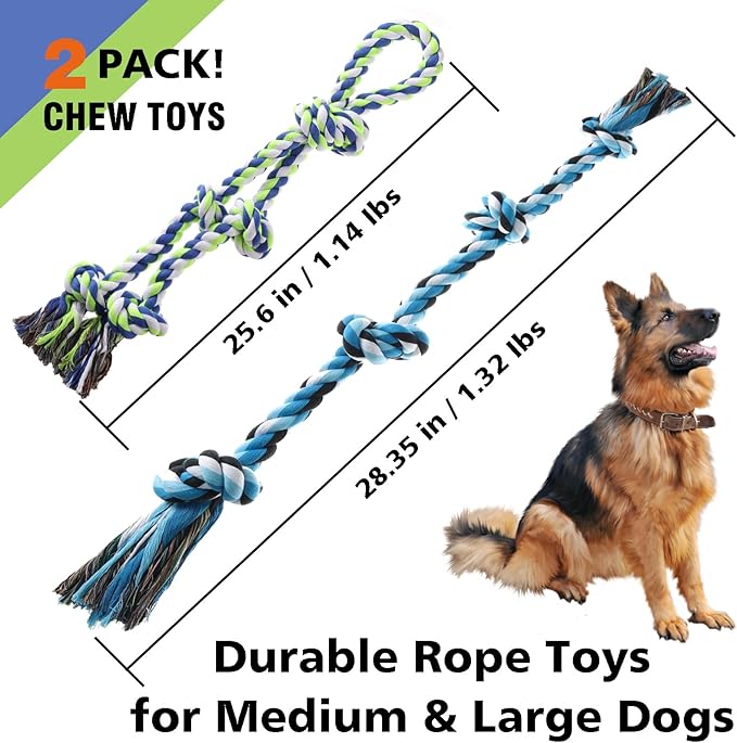 Rope Toy for Dogs, 2 Pack Large Dog Rope Toys for Aggressive Chewers, Heavy Duty Dog Toys for Large Medium Breed, Indestructible Tough Rope Chew Toys Tug of War Dog Toy Teeth Cleaning