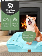 Spotted Play Orthopedic Dog Bed with Sides - Sofa Beds for Medium Dogs, Supportive Foam Pet Couch Bed with Washable Removable Cover, Waterproof Lining and Non-Slip Bottom, Ice Blue - M