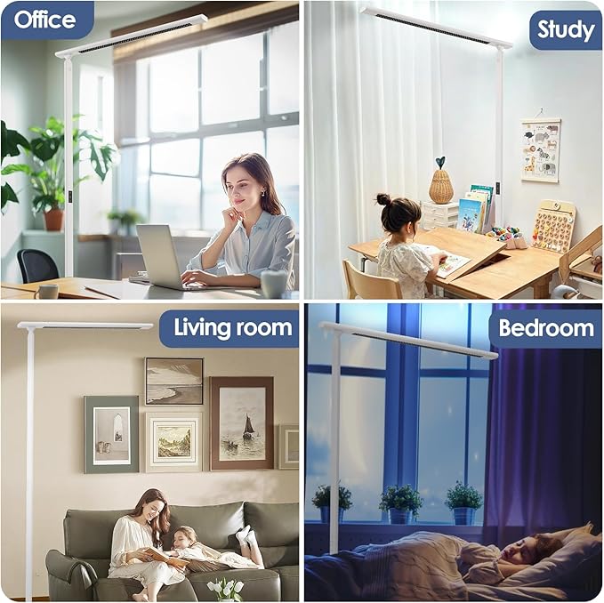 100W LED Floor Lamp for Office, 76.6'' Dimmable 4000K 10400LM Natural Full Spectrum Daylight Eye-Caring Standing Lamp with Rotatable Lamp Head for Office Meeting Room Studying Room Workshop