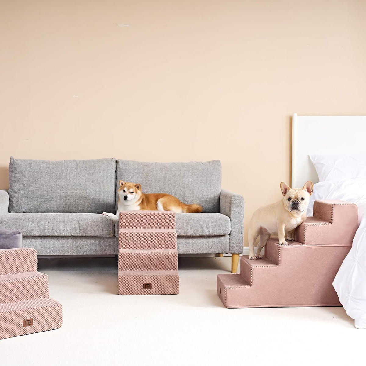 EHEYCIGA Dog Stairs for Bed 18" H, 4-Step Dog Steps for High Bed, Pet Steps for Small Dogs and Cats, Non-Slip Balanced Pet Ramp Indoor, Pink