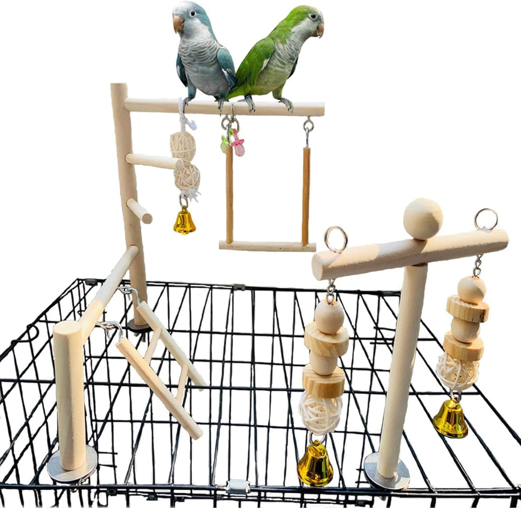Hamiledyi Small Bird Playground Natural Wood for Top of Cage Bird Play Stand Bird Stands for Parrots Bird Perch Stand Bird Play Gym Bird Toys for Small Bird Parrot Cockatiel Love Birds Budgie