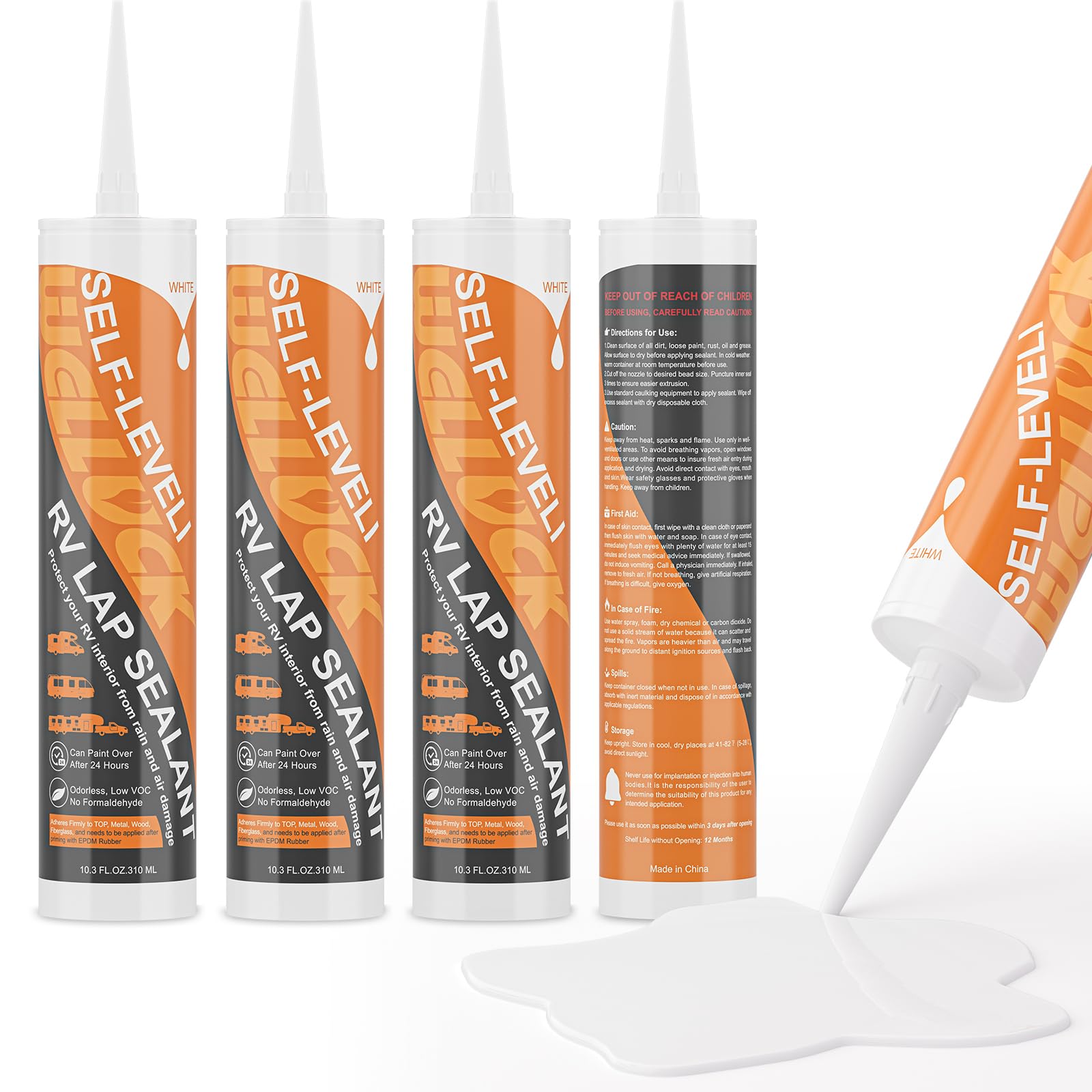 WELLUCK 4PC Self Leveling RV Roof Sealant Lap for RV Roofs, White Flexible Repair Caulking Rubber Epdm Sealant for Camper Motorh