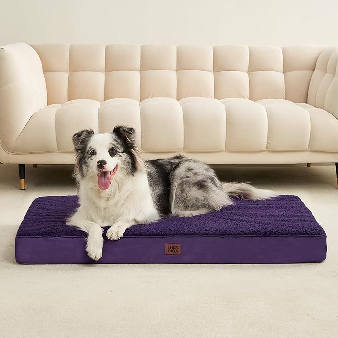 EHEYCIGA Orthopedic XXL Dog Beds for Jumbo Dogs with Removable Washable Cover for Crate, Purple, 47x29