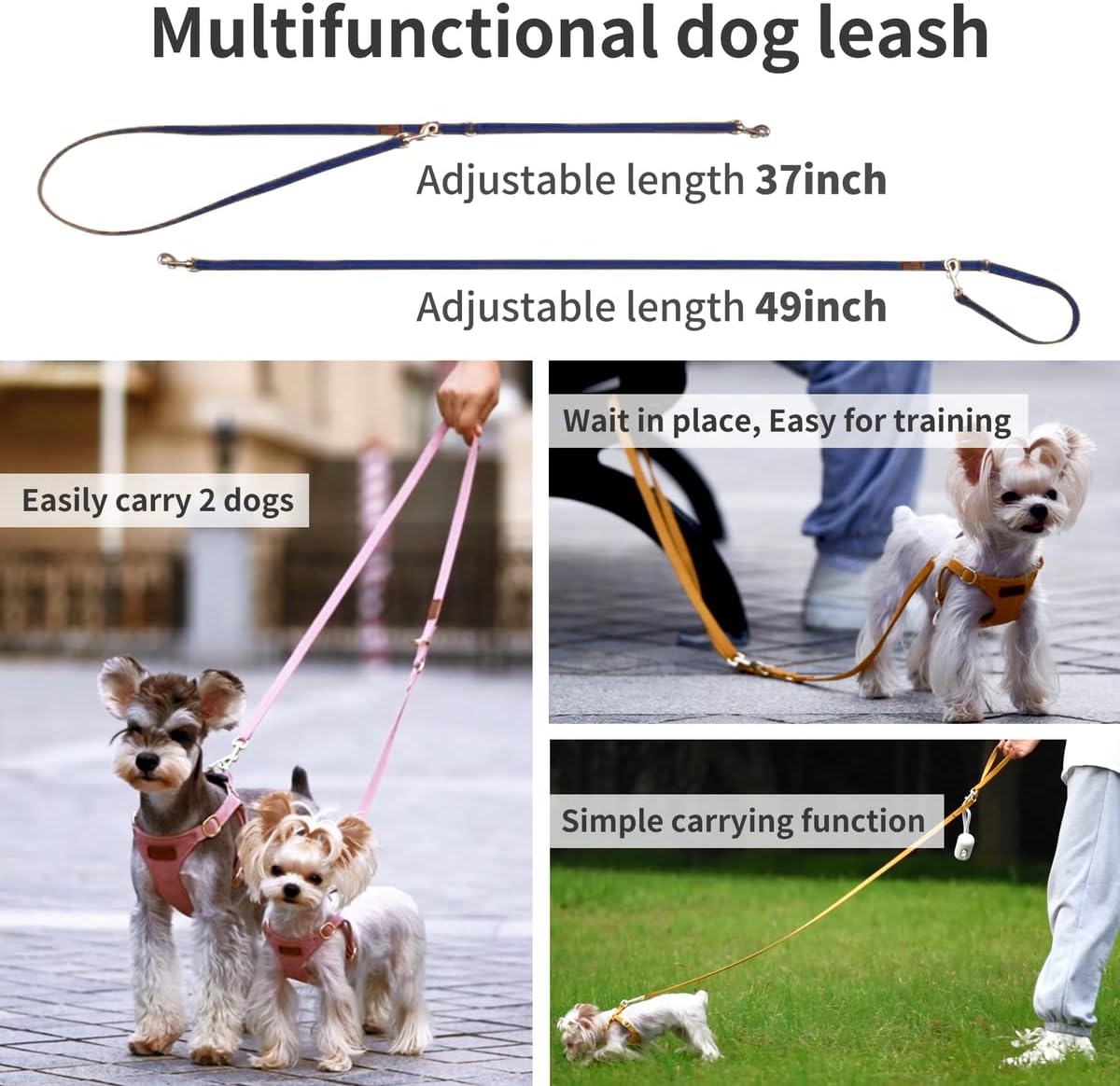 Puppytie No Pull xs Dog Harness with Multifunction Dog Leash,Soft Adjustable No Choke Escape Proof Pet Harness Vest,Navy,XS