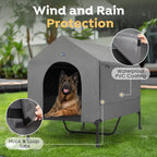 Veehoo 47" Dog House, 2-in-1 X-Large Dog House Outdoor Indoor Weatherproof, Outside Elevated Dog Cot Bed Dog Tent Shade, Three-Sided Breathable Mesh Windows and Sunshades, CWC2435CP