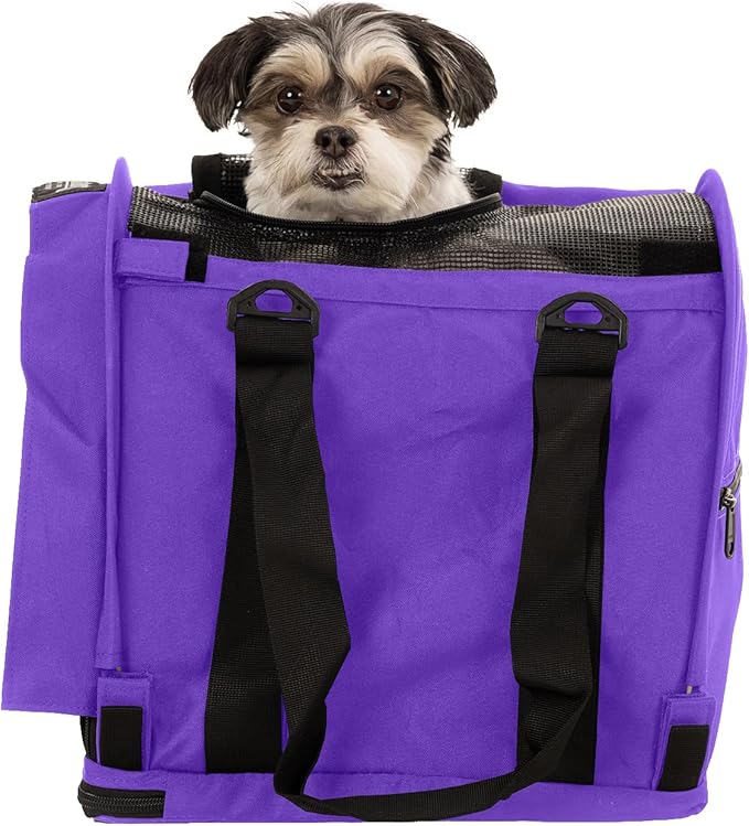 SturdiBag Pro 2.0 Pet Travel Carrier for Cats and Dogs | Soft Sided Pet Carrier Bag with Safety Clips and Seatbelt Straps for Airplane or Car Travel | Cube, Purple