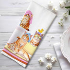 Bathing Cat Hand Towels - Quick-Dry Shower Cat Gathering Decorative Towels for Bathroom, Multi-Scene Bathroom & Spa Art Decorative Towel for Feline Ladies | Relaxation-Themed Gift for Pet Moms