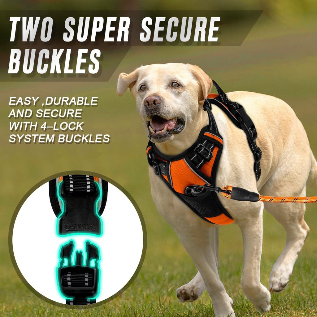 BARKBAY No Pull Dog Harness Front Clip Heavy Duty Reflective Easy Control Handle for Large Dog Walking(Orange,L)