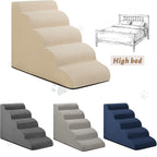 5-Step Dog Stairs and Ramp for High Bed,Non-Slip Sturdy Pet Steps for Small Dogs and Cats,22.2" H,Beige