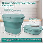 Rice Storage Bin Cereal Containers, 13-50lb Collapsible Rice Container Dispenser with Transparent Lid, Rolling Wheels, Measuring Cup and Scoop, Airtight Dog Cat Pet Food Storage Container Green
