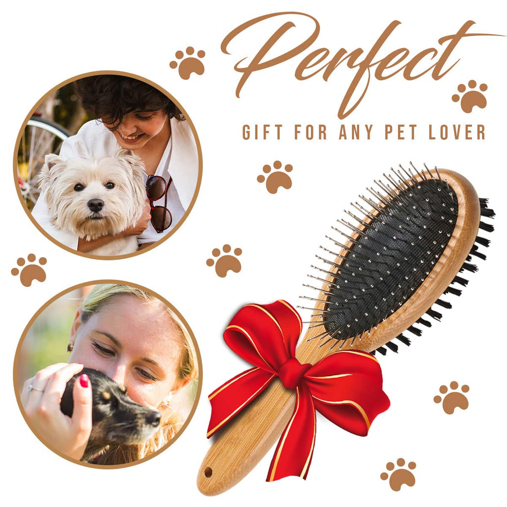 KylePet Dog Brush, Double Sided Pet Slicker Brush with Bamboo Handle for Dogs and Cats Long Hair Pets Grooming Comb for Removing Shedding, Tangles and Dead Undercoat