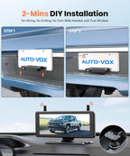 AUTO-VOX 2 Solar Wireless Backup Camera System with Two Cameras (License Plate & Portable): 7.2??1080P HD Dual Channel Monitor, IP69K Waterproof Back up Camera for Truck,RV,Camper,Horse/Boat Trailer