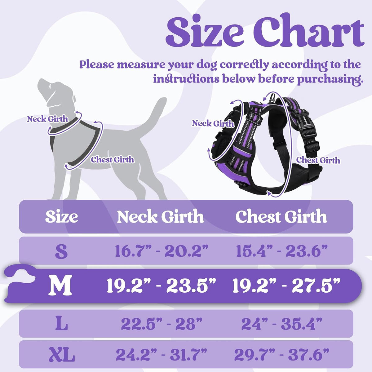 rabbitgoo Dog Harness Medium Sized, No Pull Pet Harness with 3 Buckles, Adjustable Soft Padded Vest with Control Handle, Walking Reflective Pet Vest for Medium Dogs, Purple, M