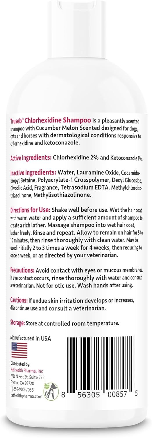Truseb Topical Ketoconazole and Chlorhexidine Shampoo for Dogs, Cats & Horses with Aloe Vera and Conditioner(USA) (Ketoconazole & Chlorhexidine Shampoo, 16 oz)