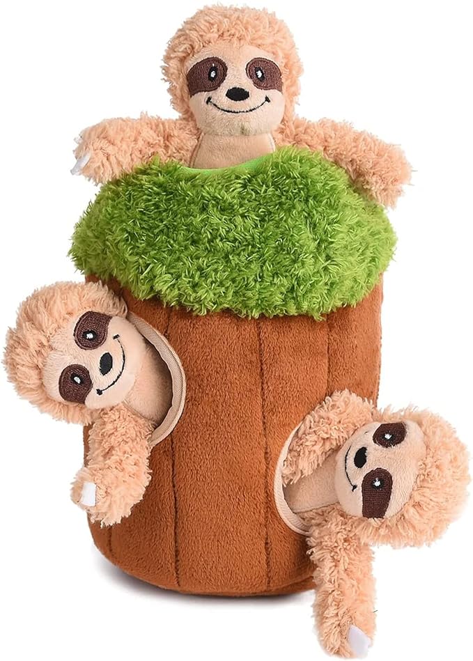 Interactive Squeaky Dog Toys Plush Sloth Dog Toy, Stuffing Woodland Friends Burrow, Squeaky Plush Dog Toy for Small Medium Large Dogs (Small)