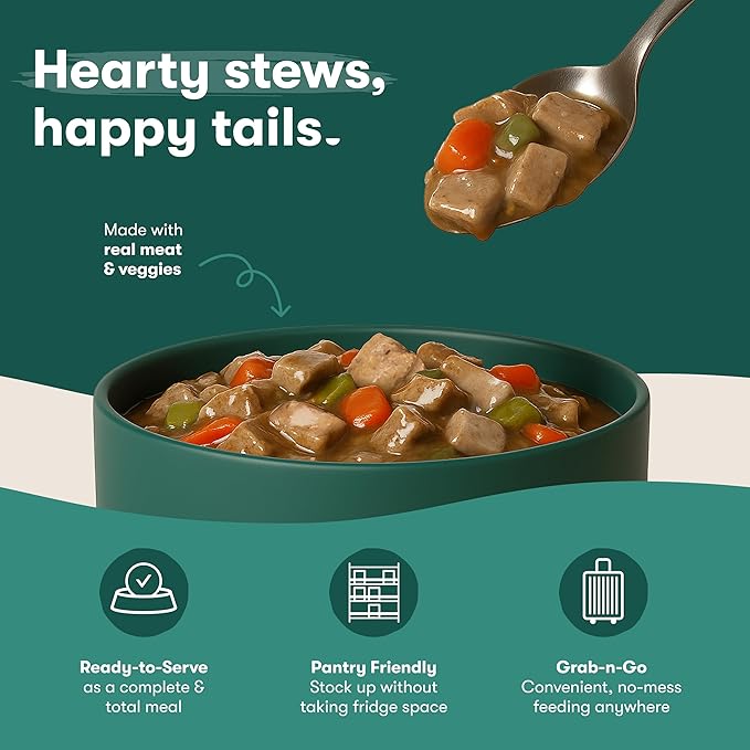 Jinx Bone Broth Stew for Dogs - Salmon & Vegetables Recipe - Grain-Free Wet Dog Food & Topper for Picky Eaters - Promotes Lean Muscle Growth, A Healthy Coat & Improved Digestion - 13 Oz, 12 Pack