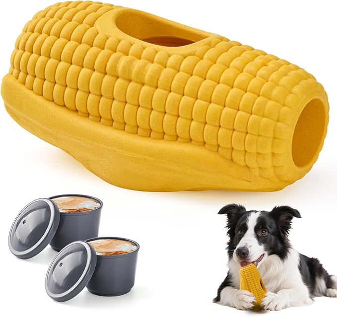 Interactive Frozen Dog Treat Toy, Indestructible Dog Enrichment Toys for Large Dogs, Dog Toys to Keep Them Busy, Corn Shape