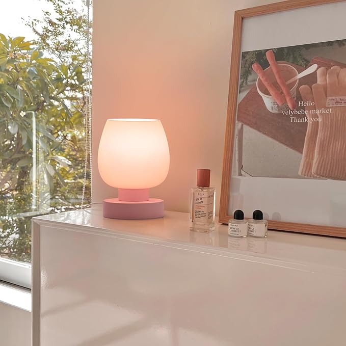 Touch Bedside Table Lamps Set of 2, Dimmable Small Nightstand Lamps for Bedroom, Modern Simple Design, Pink