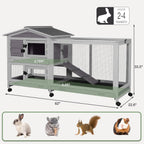 2-Story Indoor Rabbit Hutch with Chew-Proof Outdoor Rabbit Cage with 6 Locking Casters Bunny Cage 2 Pull-Out Trays Guinea Pigs Cage 62"