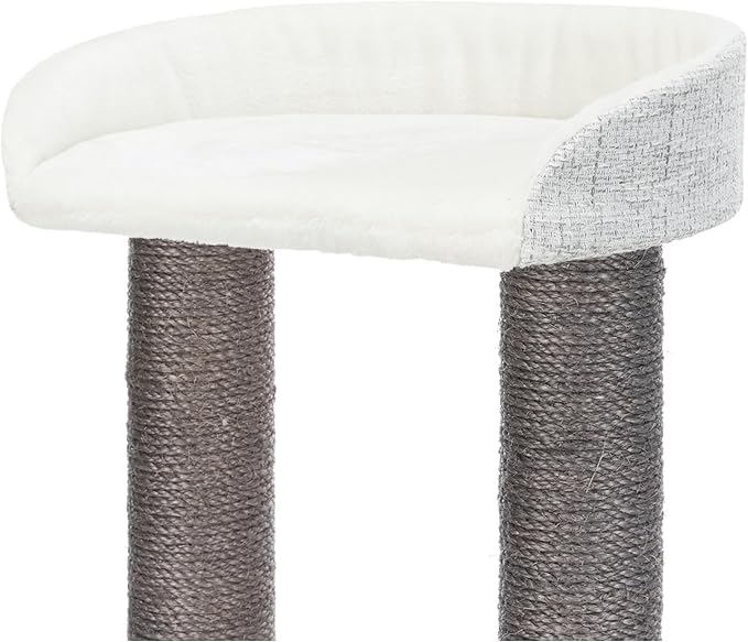 TRIXIE Pilar Cat Scratching Post 39.4 Inch - with Durable Sisal Rope (Gray) and Condo, Two Platforms, Top Platform with Backrest & Dangling Cat Toy - in Gray