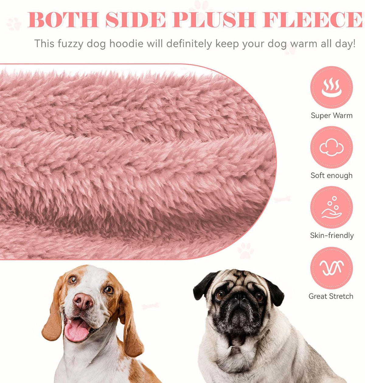 Fuzzy Dog Sweaters for Large Dogs Soft Double-Sided Plush Fleece Pet Sweater Clothes Pet Coats Dog Hoodie Sherpa Hooded Sweatshirt(Pink-L)