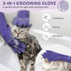 Pecute Pet Grooming Gloves, Large, Heat Resistant, Silicone Bathing and Massaging Gloves with High-Density Teeth and Enhanced Five Finger Design for Dogs and Cats, Purple