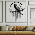 Crow Metal Wall Decor, Raven Wall Art, Large Gothic Raven Decor Hangings, Bird Wall Decor, Metal Tree Branch Decor, Ravens Sign, Raven Art for Living Room (Black, 31"x25" | 80x64cm, metal wall art)