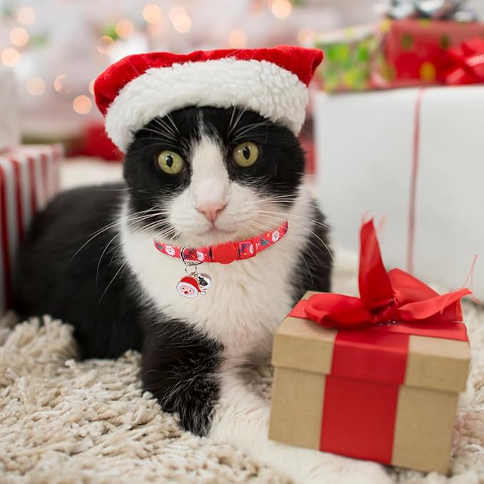 3 Pack Christmas Cat Collars Breakaway with Bell & Charm-Holiday Cat Collar for Girl Boy Cats with Safety Buckle- Cute Santa Snowman Kitten Collar Adjustable 8"-12" for Kitty Puppy Small Pets