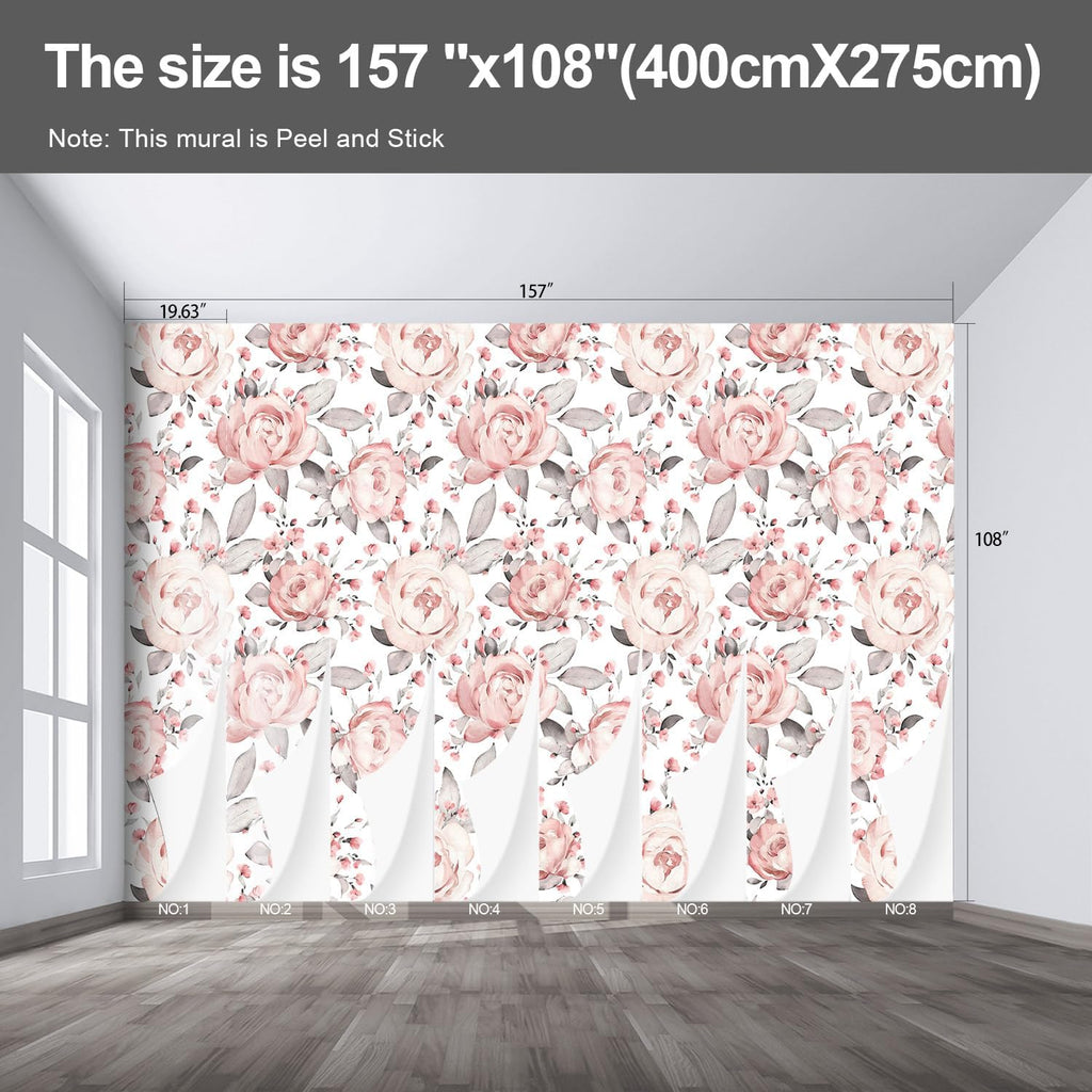 Pink Floral Wall murals Peel and Stick Flowers Wallpaper for Bedroom Living Room - 108"x157"
