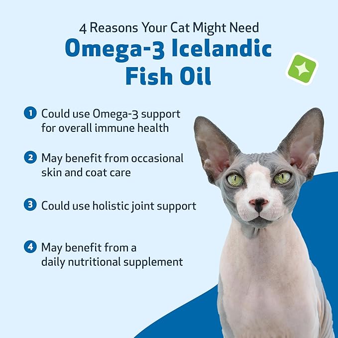 Pet Wellbeing Omega-3 Icelandic Fish Oil for Cats - Wild-Caught, Cold-Water Fish, Healthy Skin and Coat, Joint Health and Mobility, Fatty Acids, Anchovies, Sardines - EPA, DHA - 8 fl oz (236 ml)