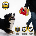 Bite Force Dog Toy - Wagging Wafers Squeaky Treat Dog Toy Kevlar-Reinforced for Aggressive Chewers- red and Yellow.