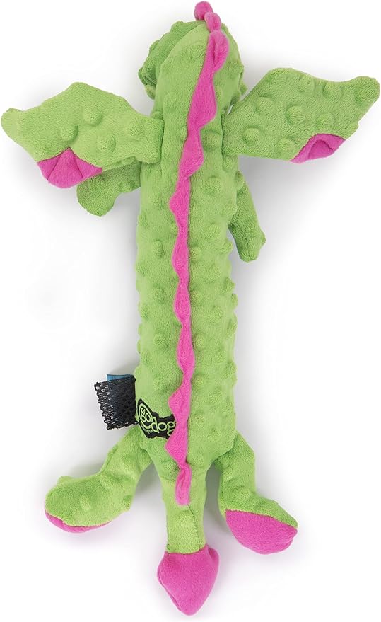 goDog Bubble Plush Skinny Dragons Squeaky Plush Dog Toy, Chew Guard Technology - Green, Large