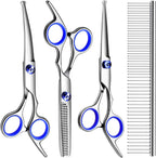 Professional Dog Grooming Scissors Kit, Titanium Coated Dog Scissors for Grooming, Grooming Shears Kit - Straight,Thinning, Curved Scissors and Comb for Dog Cat Pet (Blue 5 in 1)