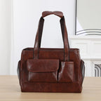 Dog Carrier Purse, Fashion Leather Pet Carrier Bag, Airline Approved Soft Sided Cat Travel Tote Bag with Pockets Coffee