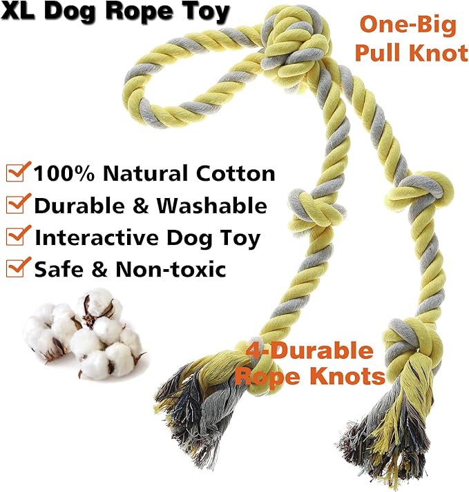 Rope Toy for Dogs，Large Dog Rope Toys for Aggressive Chewers, Heavy Duty Dog Toys for Large Medium Breed, Indestructible Tough Chew Toys Tug of War Dog Toy Cotton Rope for Teeth Cleaning