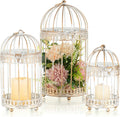 NUPTIO Decorative Candle Lanterns White: 3 Pcs Distressed White Metal Bird Cage Indoors Lantern Centerpiece Assorted Rustic Birdcage Pillar Candle Holders for Home Living Room Porch Office Decoration