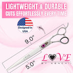 Kenchii Love Dog Grooming Scissors, 9 Inch Straight Shears, Dog Scissors for Grooming, Professional Pet Grooming Scissors, Heavy Duty, Durable and Sharp