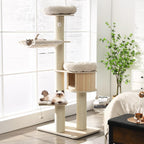 Tangkula Modern Cat Tree, Multi-Level Large Cat Tower with Condo, Hammocks & Hanging Basket, Tall Cat Tree with Sisal Posts, Washable Cushions, Wood Cat Trees and Towers for Indoor Large Cats