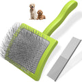 2PCS Slicker Brush for Dogs & Pet Comb,Professional Dog Grooming Brush (Goldendoodles,Poodles,Labradoodles) with Extra Long Pins to Effectively Remove Tangles, Knots and Mats (Green)